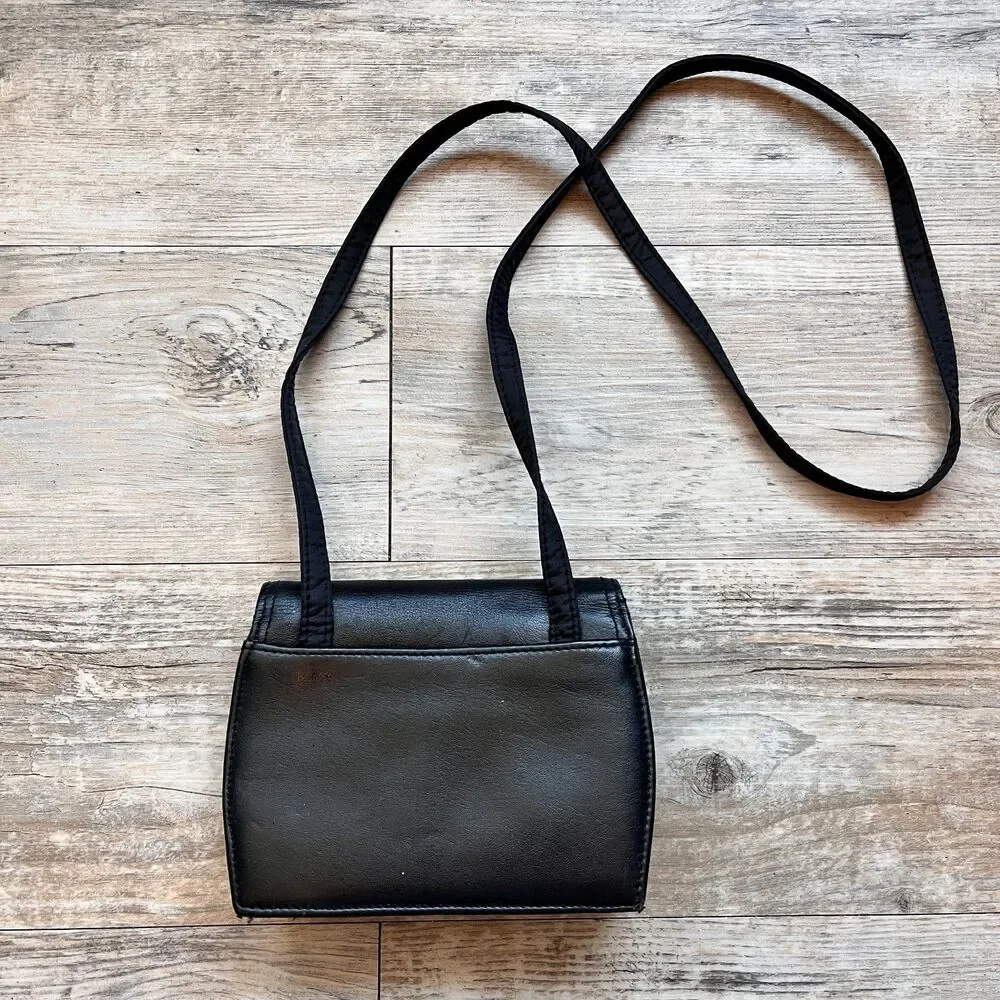 Sonoma Jean Co Black Leather Mini Crossbody Bag Minimalist Y2K Cute Grunge